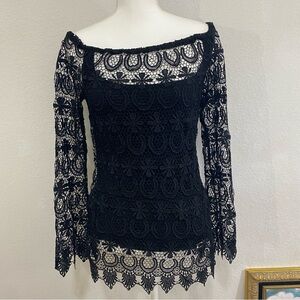 Diego Reiga Black Lace Women’s Top, Boatneck, Viscose Blend, Great Quality